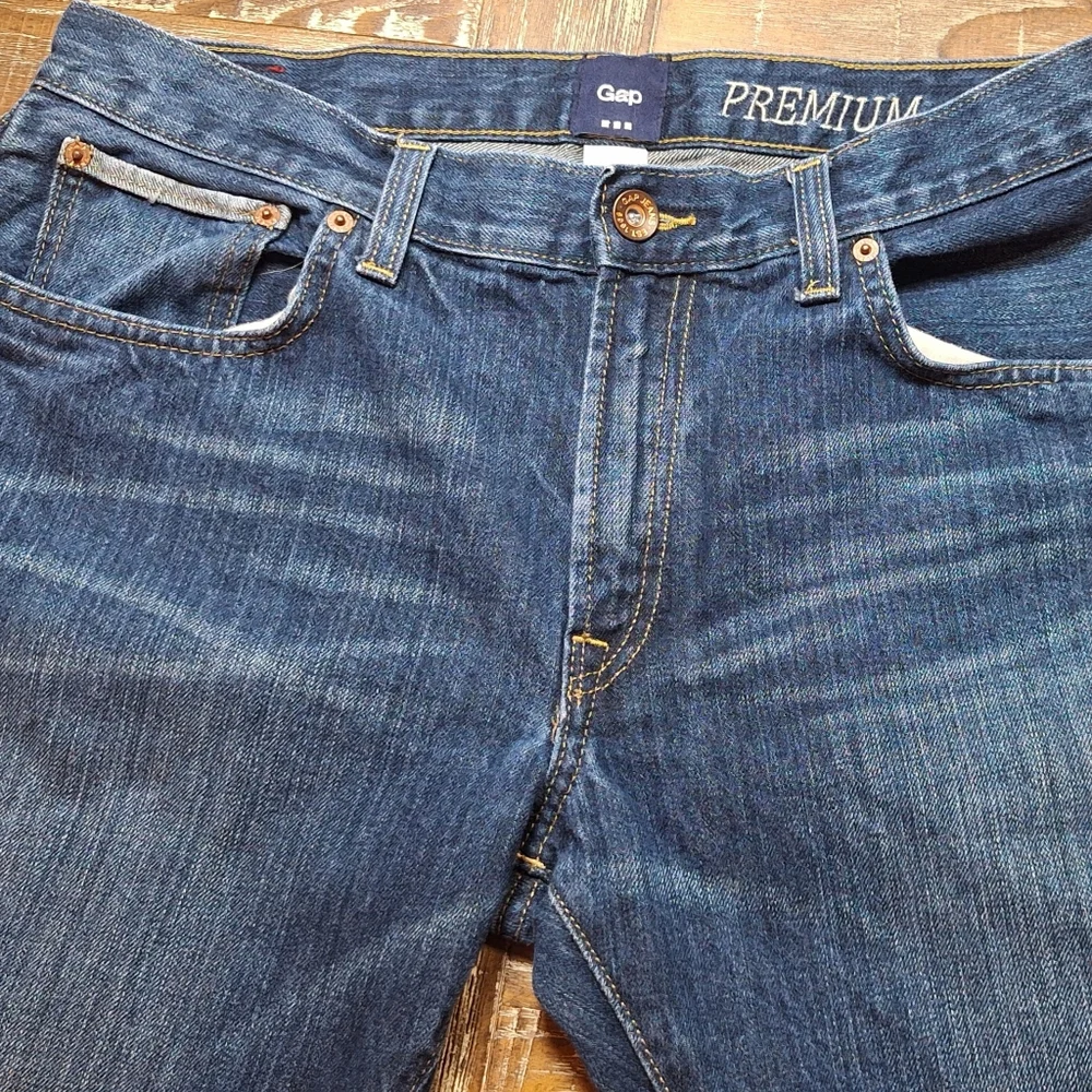 GAP Men’s Premium Boot Fit Jeans 34x30 Blue Denim Classic Stretch Wiskering